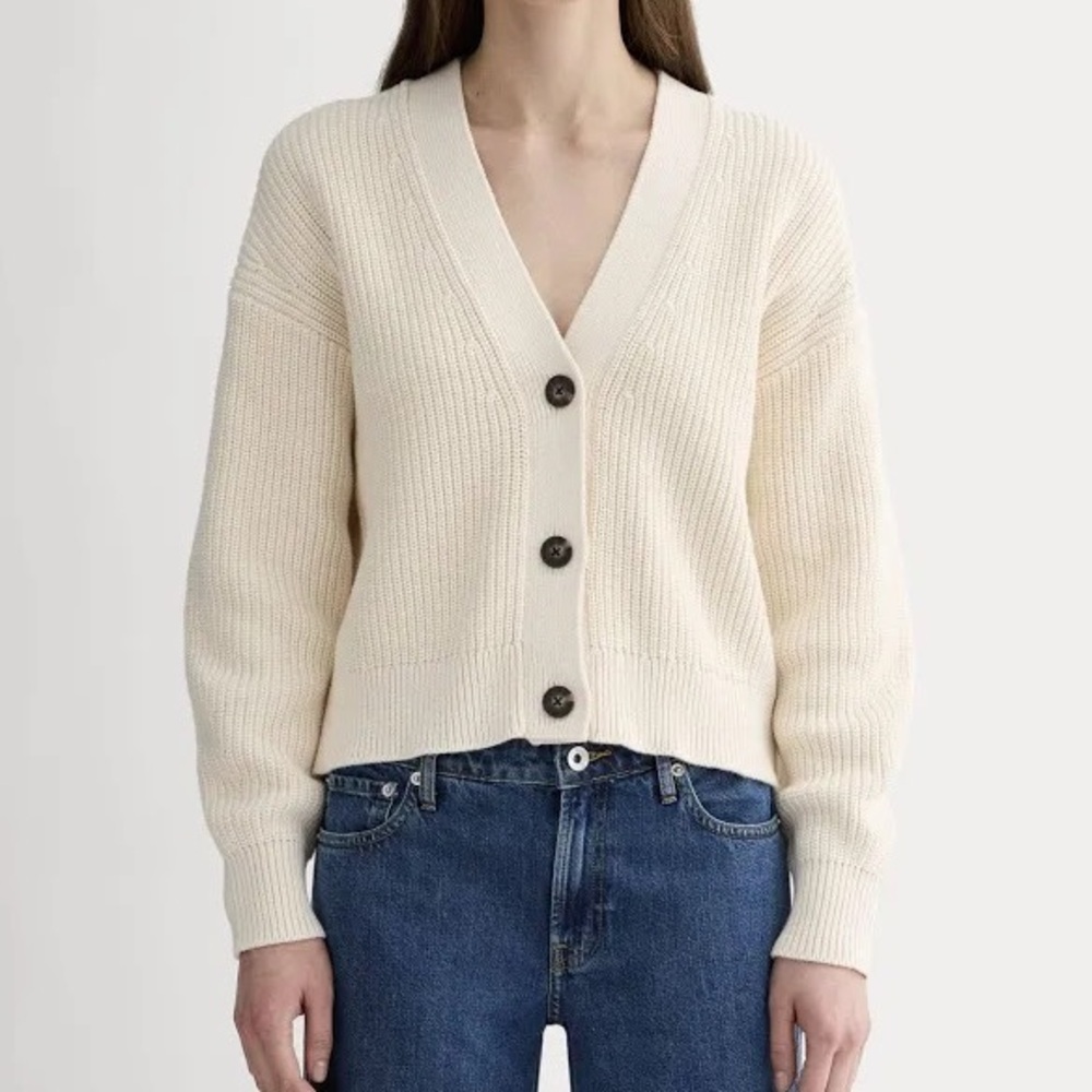 New Everlane The Boxy Cardigan in Everyday Cotton Cream Sz S